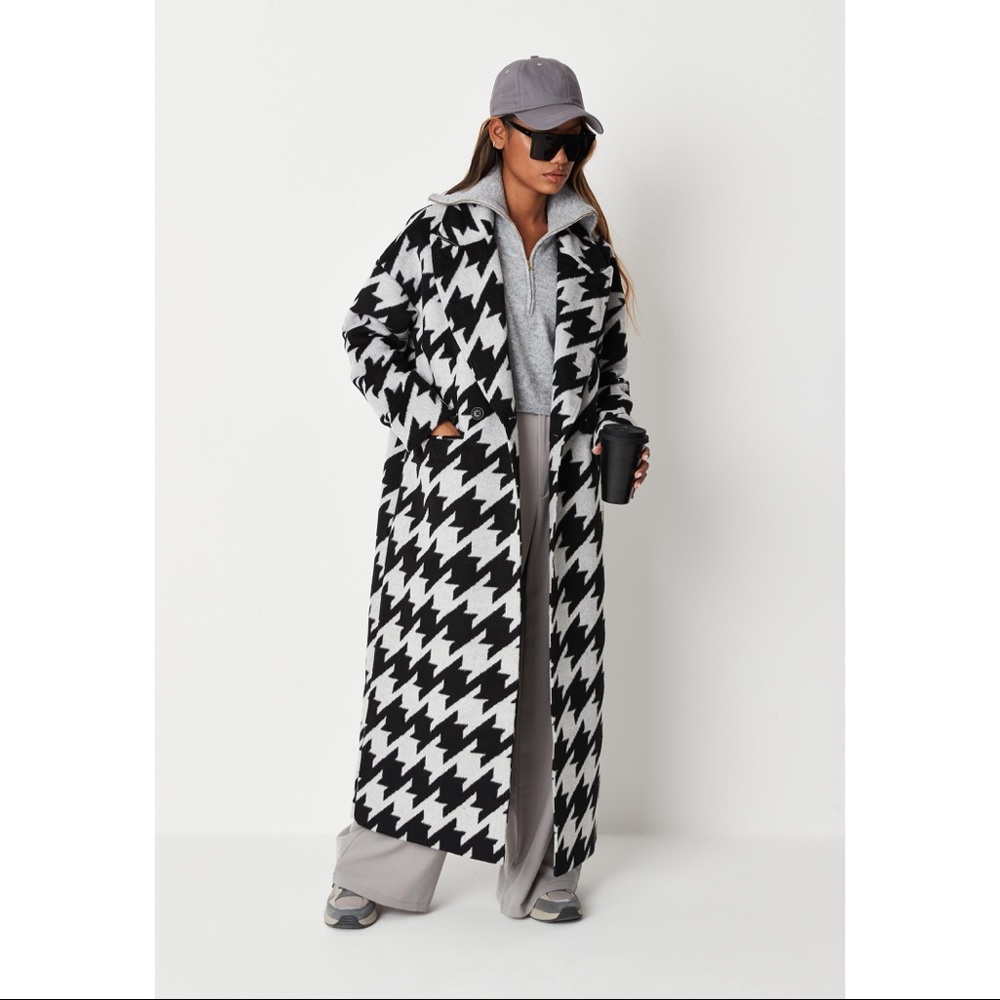 NWT! Missguided Black Oversized Houndstooth Coat Sz US 4